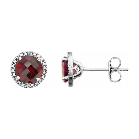 Stud Earrings, Rhodium-Plated Sterling Silver, Birthstone and Diamond Halo-Style - 652050 - Image 2