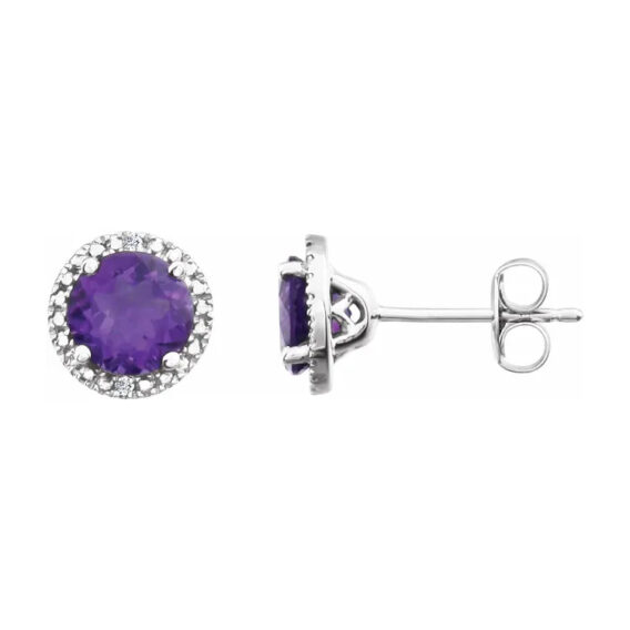 Stud Earrings, Rhodium-Plated Sterling Silver, Birthstone and Diamond Halo-Style - 652050 - Image 3
