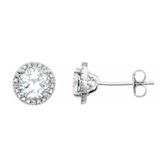 Stud Earrings, Rhodium-Plated Sterling Silver, Birthstone and Diamond Halo-Style - 652050 - Image 4