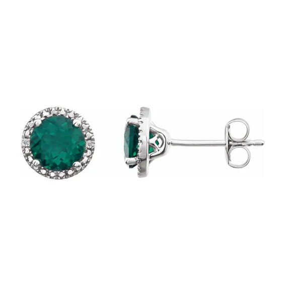 Stud Earrings, Rhodium-Plated Sterling Silver, Birthstone and Diamond Halo-Style - 652050 - Image 5