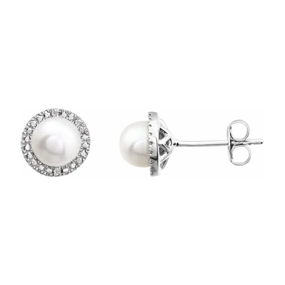 Stud Earrings, Rhodium-Plated Sterling Silver, Birthstone and Diamond Halo-Style - 652050 - Image 6
