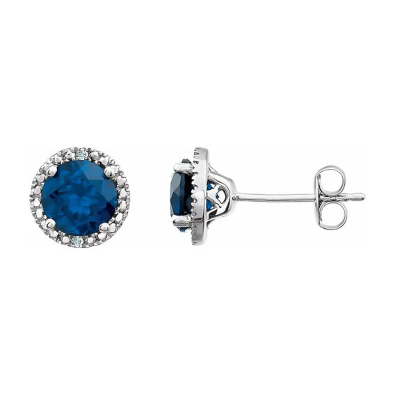 Stud Earrings, Rhodium-Plated Sterling Silver, Birthstone and Diamond Halo-Style - 652050 - Image 8
