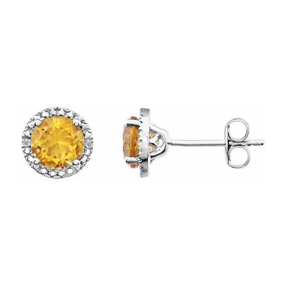 Stud Earrings, Rhodium-Plated Sterling Silver, Birthstone and Diamond Halo-Style - 652050 - Image 10