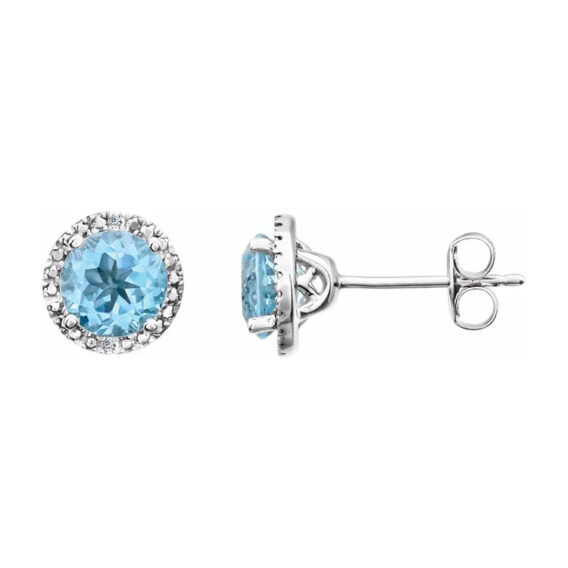 Stud Earrings, Rhodium-Plated Sterling Silver, Birthstone and Diamond Halo-Style - 652050 - Image 11