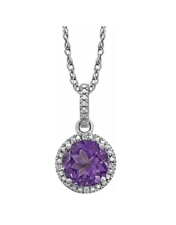 Birthstone Necklace, Rhodium-Plated Sterling Silver, Diamond Halo-Style - 652051 POPULAR CHOICE