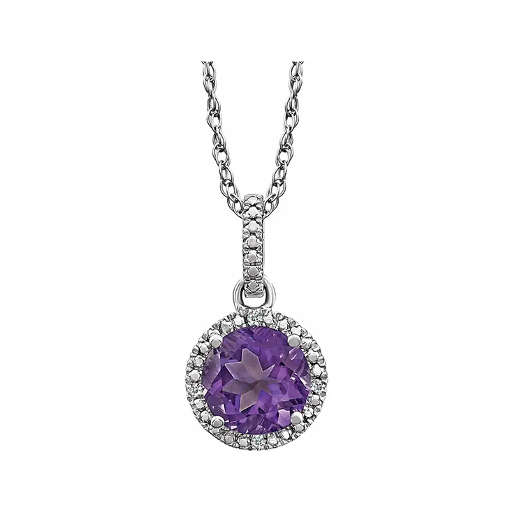 Birthstone Necklace, Rhodium-Plated Sterling Silver, Diamond Halo-Style - 652051 POPULAR CHOICE