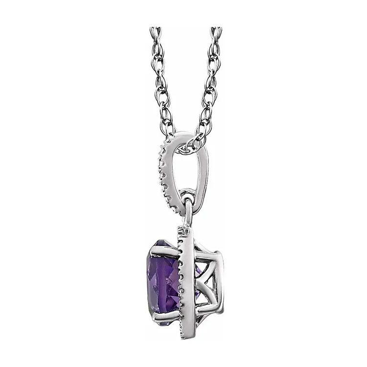 Birthstone Necklace, Rhodium-Plated Sterling Silver, Diamond Halo-Style - 652051 POPULAR CHOICE - Image 2