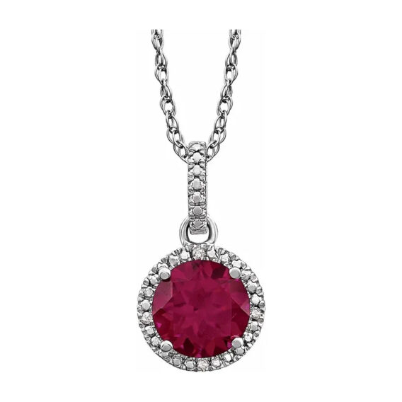 Birthstone Necklace, Rhodium-Plated Sterling Silver, Diamond Halo-Style - 652051 POPULAR CHOICE - Image 6
