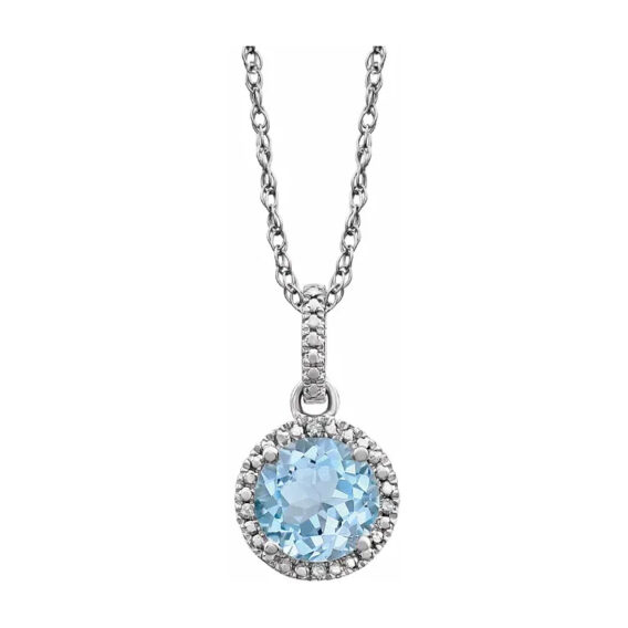 Birthstone Necklace, Rhodium-Plated Sterling Silver, Diamond Halo-Style - 652051 POPULAR CHOICE - Image 10
