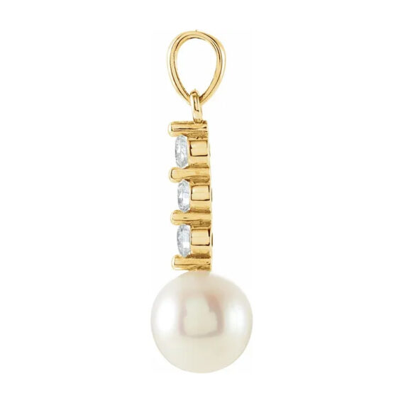 Pearl Pendant, Three Diamonds and White Cultured White Freshwater Pearl - 85907 - Image 3