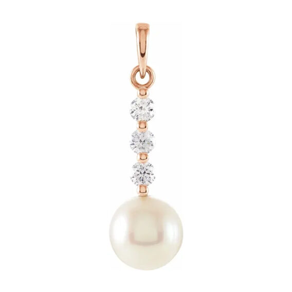 Pearl Pendant, Three Diamonds and White Cultured White Freshwater Pearl - 85907 - Image 4