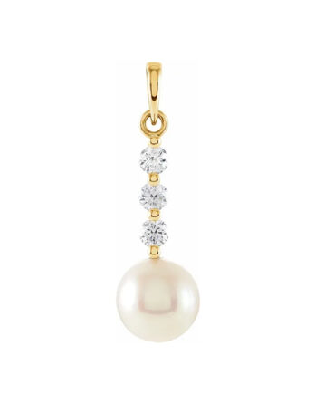Pearl Pendant, Three Diamonds and White Cultured White Freshwater Pearl - 85907