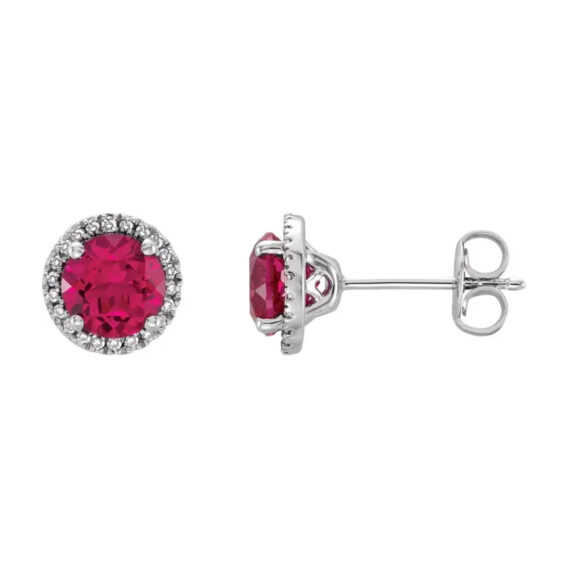 Stud Earrings, Rhodium-Plated Sterling Silver, Birthstone and Diamond Halo-Style - 652050 - Image 12