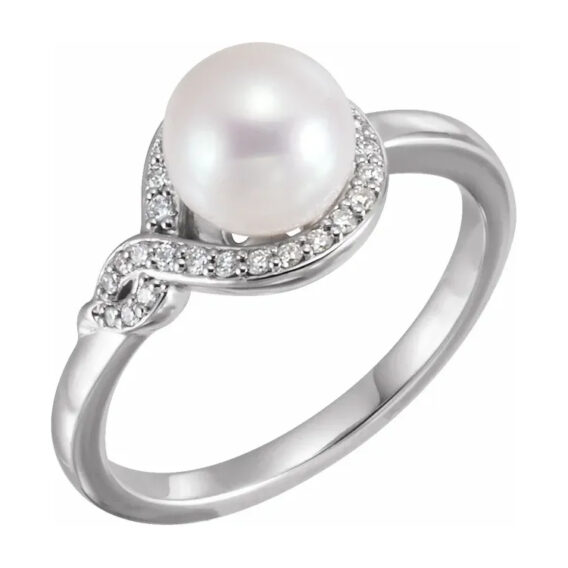 Pearl Ring With Diamond Accents - 6500 - Image 2