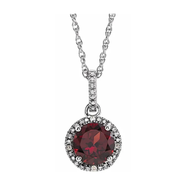 Birthstone Necklace, Rhodium-Plated Sterling Silver, Diamond Halo-Style - 652051 POPULAR CHOICE - Image 11