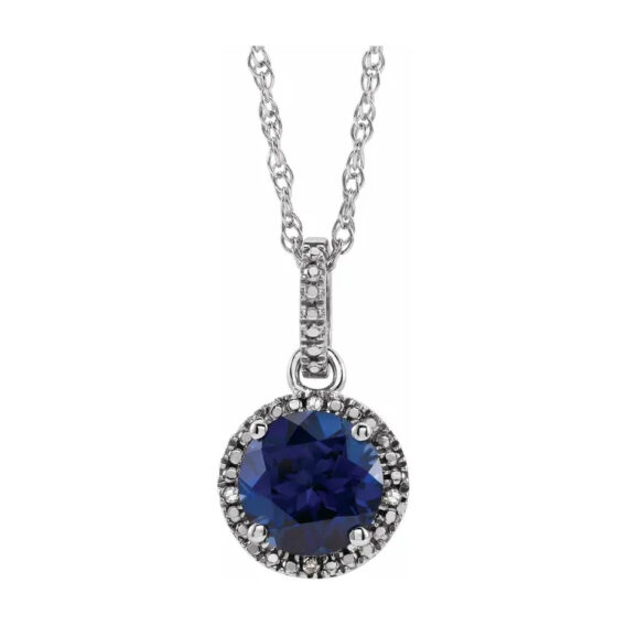 Birthstone Necklace, Rhodium-Plated Sterling Silver, Diamond Halo-Style - 652051 POPULAR CHOICE - Image 12
