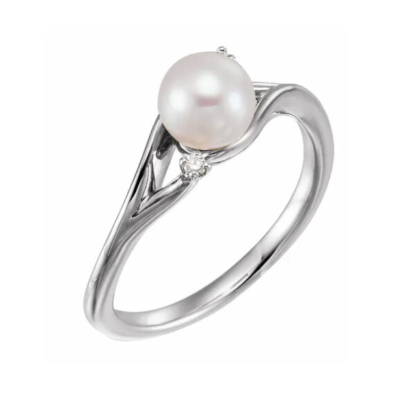 Pearl Ring with Diamond - 6502 - Image 2