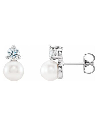 Stud Earrings, Diamond over Pearl Design - 86719 POPULAR CHOICE