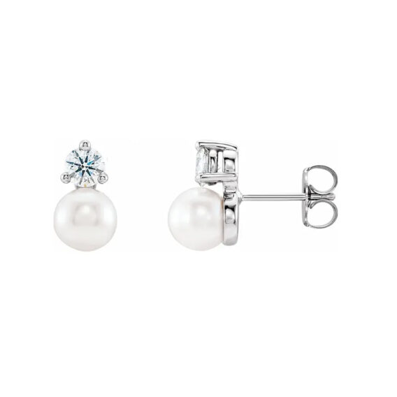 Stud Earrings, Diamond over Pearl Design - 86719 POPULAR CHOICE