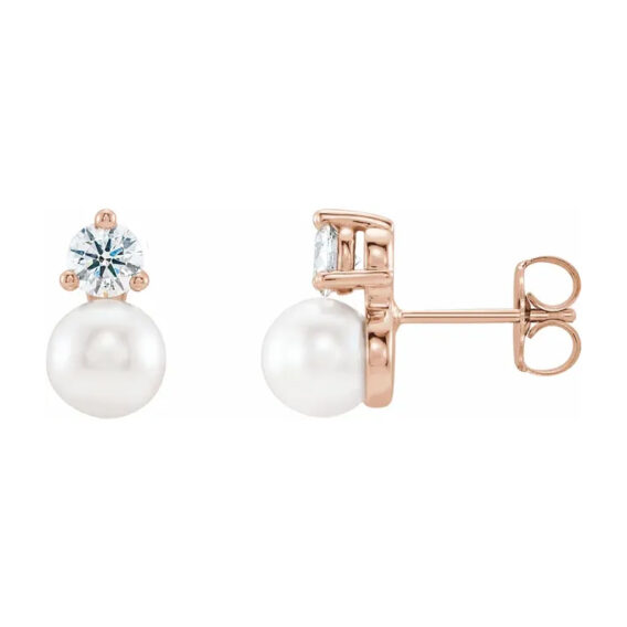 Stud Earrings, Diamond over Pearl Design - 86719 POPULAR CHOICE - Image 2
