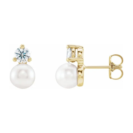 Stud Earrings, Diamond over Pearl Design - 86719 POPULAR CHOICE - Image 3