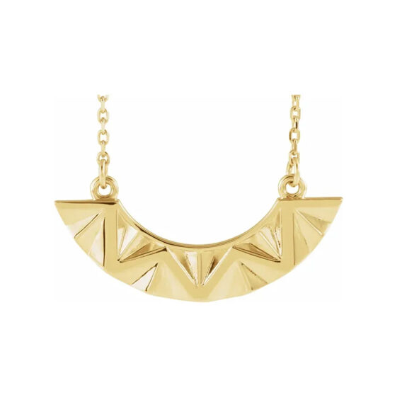 Bar Necklace, Curved Bar With Geometric Design - 86770