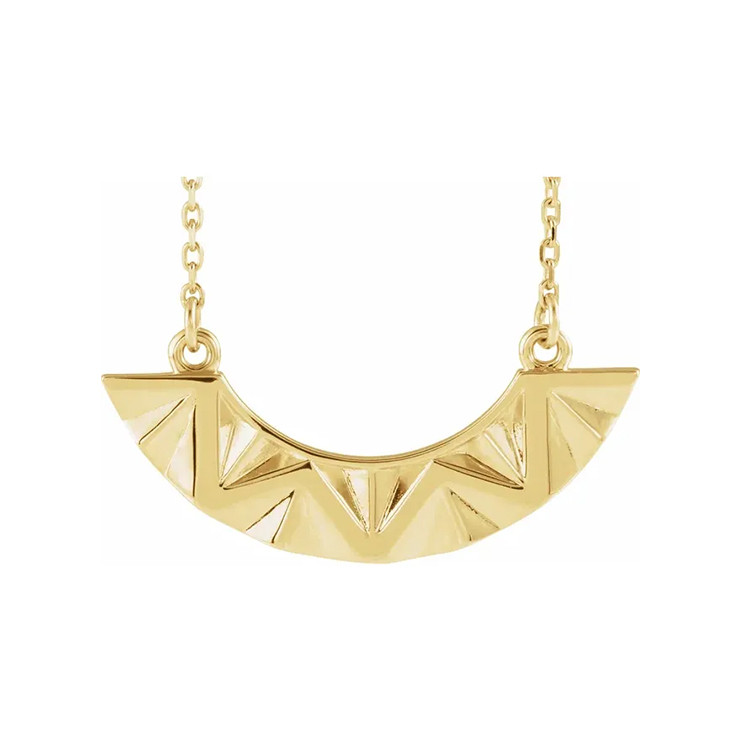 Bar Necklace, Curved Bar With Geometric Design - 86770