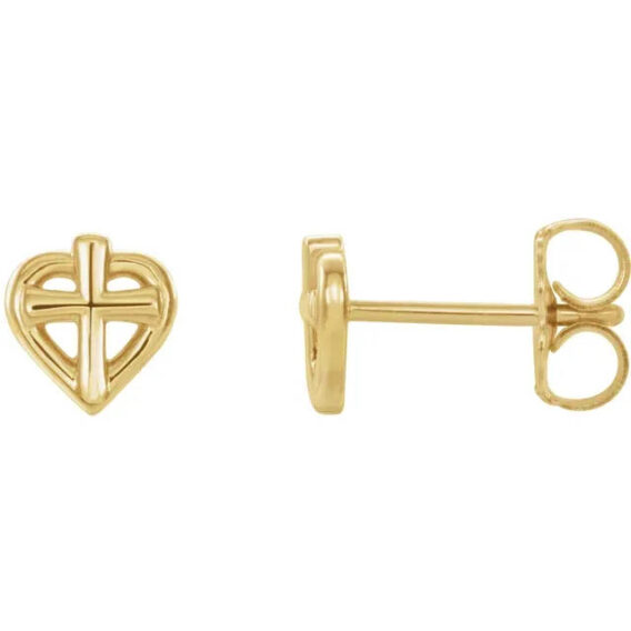 Youth Heart and Cross Stud Earrings - R17022 - Image 2