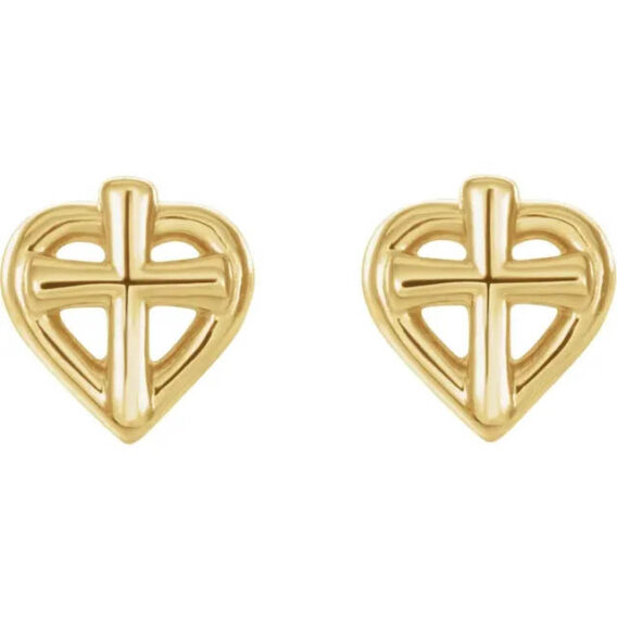 Youth Heart and Cross Stud Earrings - R17022 - Image 3