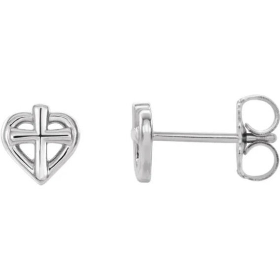 Youth Heart and Cross Stud Earrings - R17022 - Image 4