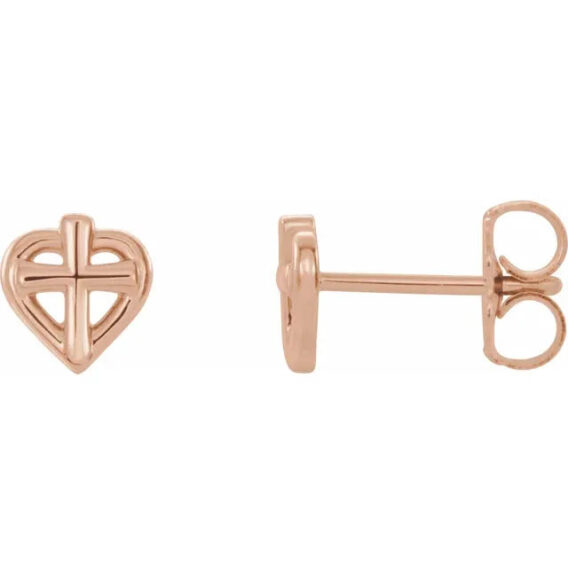 Youth Heart and Cross Stud Earrings - R17022 - Image 5