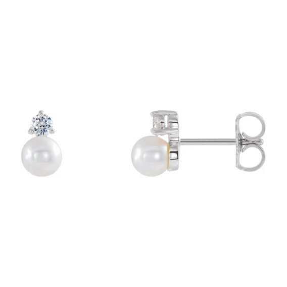Stud Earrings, Diamond over Pearl Design - 86719 POPULAR CHOICE - Image 4