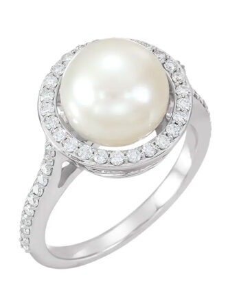 Pearl Ring, Diamond Halo-Style - 67407