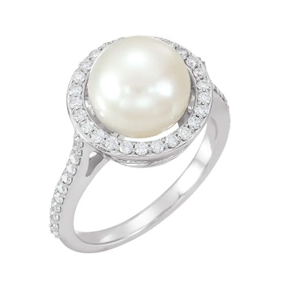 Pearl Ring, Diamond Halo-Style - 67407