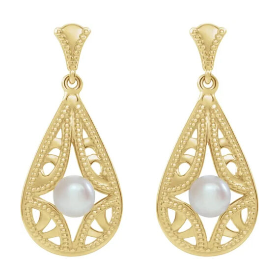 Vintage-Inspired Pearl Dangle Earrings 86932 - Image 2