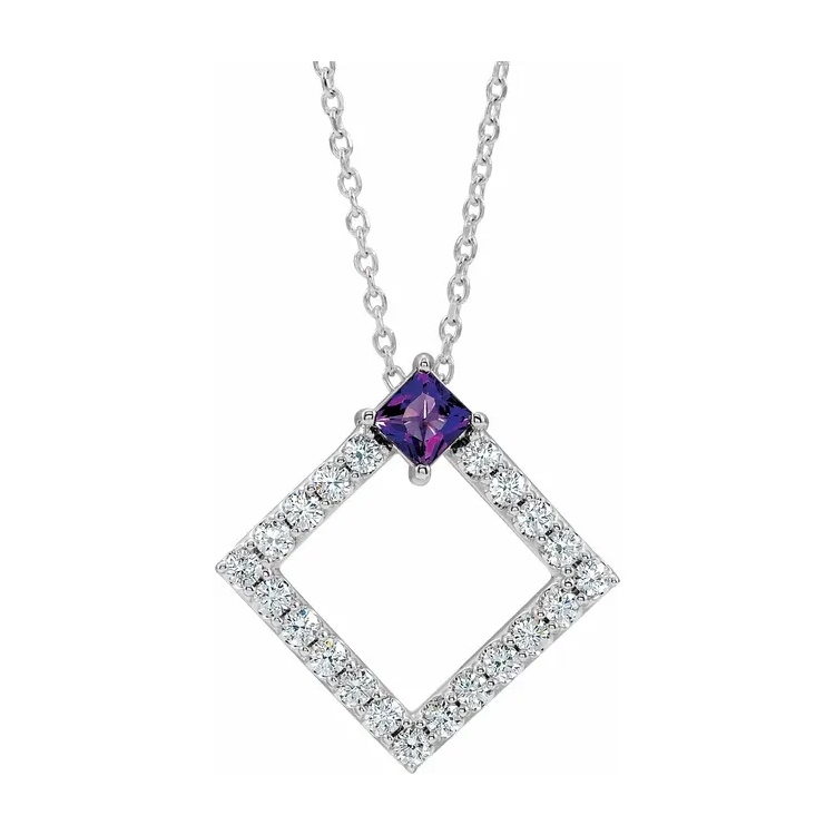 Birthstone Necklace, Diamond Accented Geometric Style - 86890 - Image 2
