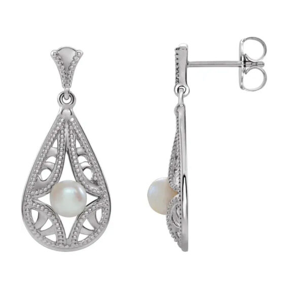 Vintage-Inspired Pearl Dangle Earrings 86932 - Image 3