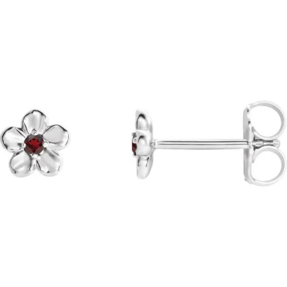Youth Flower Birthstone Stud Earrings  - 86737 - Image 3