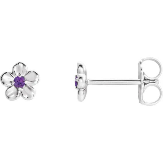 Youth Flower Birthstone Stud Earrings  - 86737 - Image 4