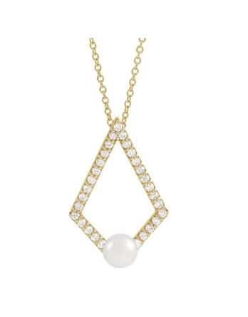 Geometric Diamond and Pearl Necklace - 86999 POPULAR CHOICE