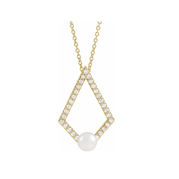 Geometric Diamond and Pearl Necklace - 86999 POPULAR CHOICE