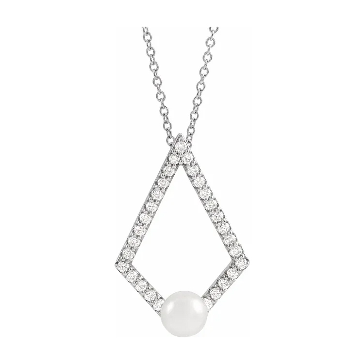 Geometric Diamond and Pearl Necklace - 86999 POPULAR CHOICE - Image 2