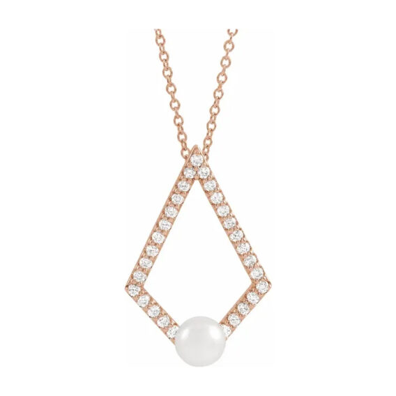 Geometric Diamond and Pearl Necklace - 86999 POPULAR CHOICE - Image 3
