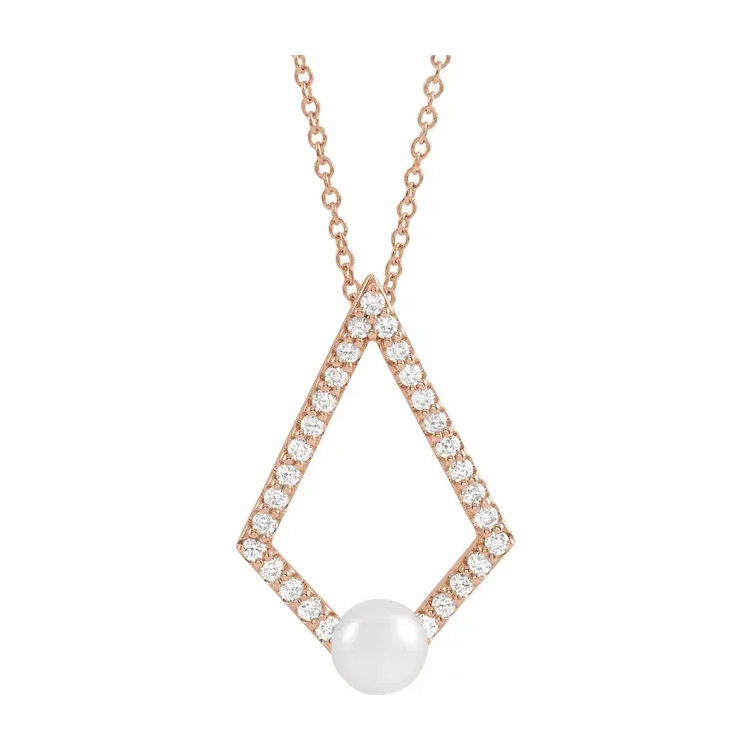 Geometric Diamond and Pearl Necklace - 86999 POPULAR CHOICE - Image 3