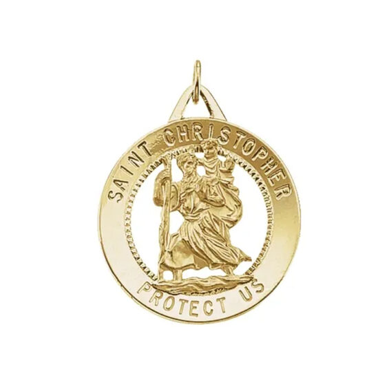 Round St. Christopher Medal, Pendant or Necklace - R16382 POPULAR CHOICE