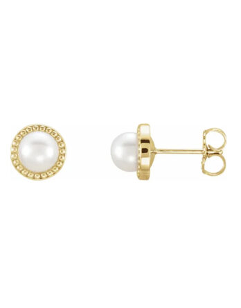 Stud Earrings, White  Pearl, Beaded Halo-Style - 85897