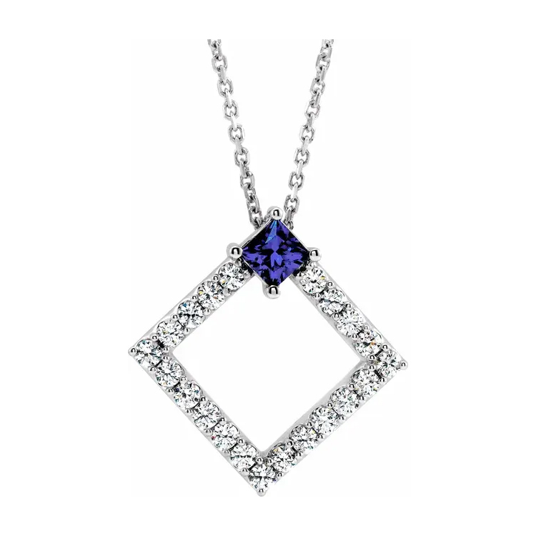 Birthstone Necklace, Diamond Accented Geometric Style - 86890 - Image 5