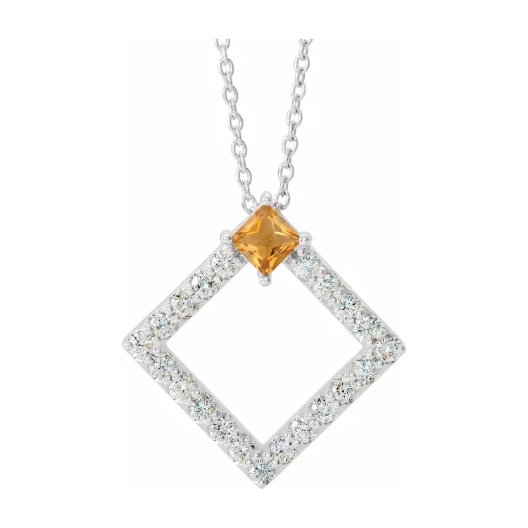 Birthstone Necklace, Diamond Accented Geometric Style - 86890 - Image 6