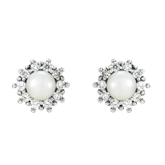 Pearl Stud Earrings, Diamond Halo-Style - 85950 - Image 2