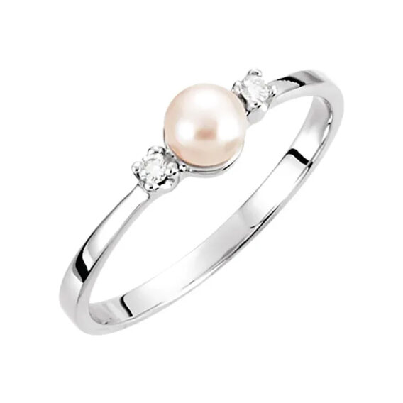 Pearl Ring, Two Diamonds - 60626